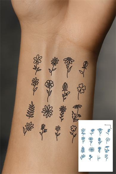 Karışık Figürlü 12 Saat Sonra Kararan Geçici Dövme Tattoo