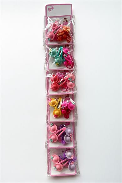 6lı Karışık Renk Şapka Figürlü Lastik Toka Ve Yan Toka Set 