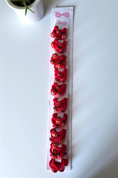 10lu Kırmızı Renk Uğur Böceği Figürlü Lastik Toka Set 