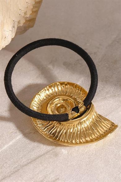 Altın Renk Deniz Kabuğu Detaylı Metal Lastik Toka