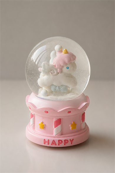 Pembe Renk Unicorn Işıklı Küçük  Kar Küresi