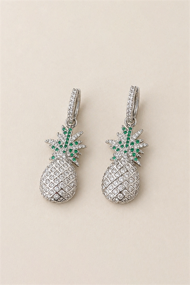 Gümüş Renk Ananas Figürlü Küpe (Çift)
