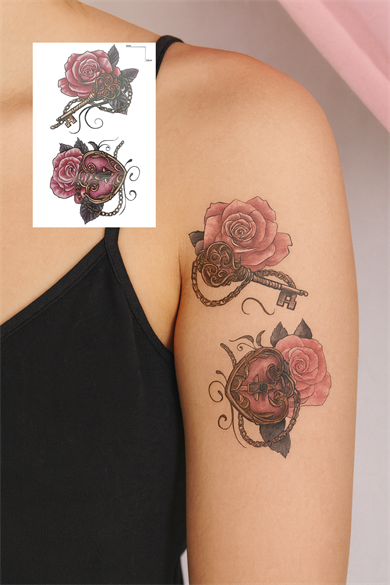 Geçici Çiçek Ve Kilit Figürlü Mini Dövme Tattoo
