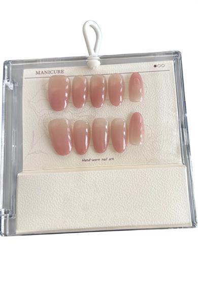 10lu Pembe Renk Jel Görünümlü Takma Tırnak Set (Yapıştırıcılı)