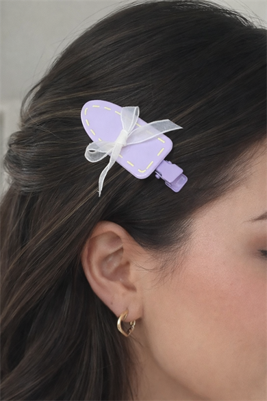 Mor Renk Kurdele Detaylı Yan Toka