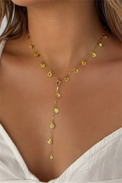 Altın Renk Deniz Kabuğu Figürlü  Çelik Y Kolye