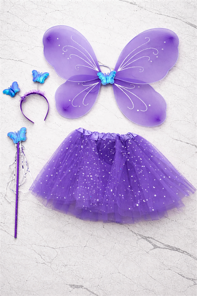 Mor Renk Kanat /Asa /Taç /Etek Set