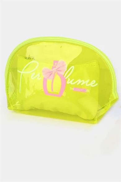 Neon Yeşil Şeffaf 3lü Makyaj Çantası