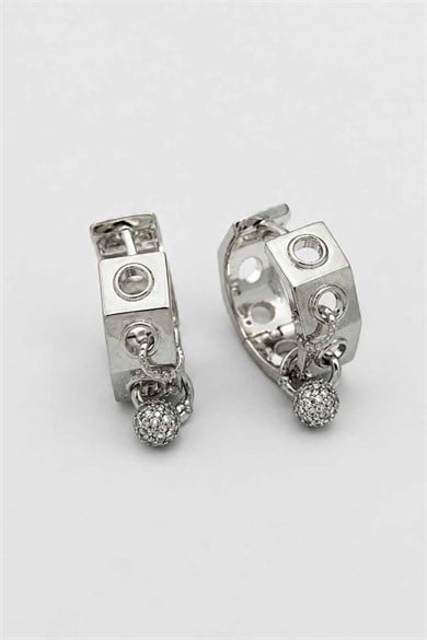 Gümüş Renk Charm Detaylı TX Halka Küpe (Çift)  