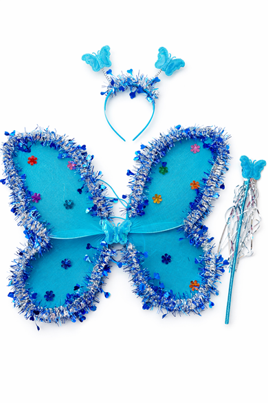 Mavi Renk Kanat /Asa /Taç Set