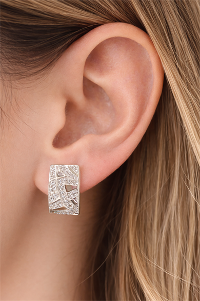 Gümüş Renk Taş Detaylı Çelik Xupıng VİP Küpe