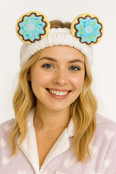 Beyaz Renk Donut Figürlü Peluş Saç Bandı