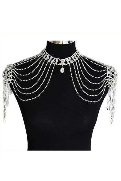 Gümüş Renk Taş Detaylı Tasarım Vücut Aksesuar