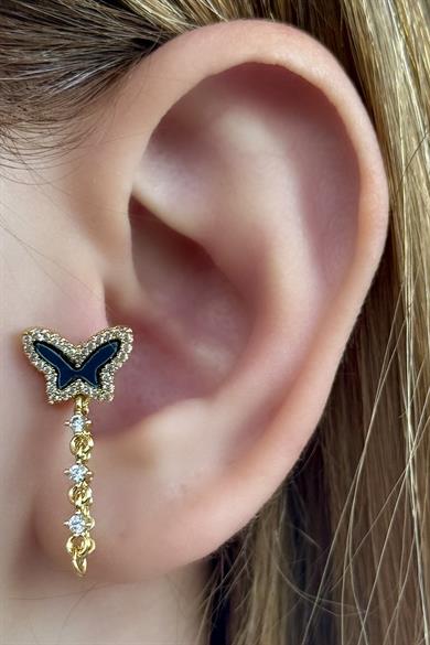Altın Renk Kelebek Figürlü Çelik Tragus/Kıkırdak Küpe/Piercing (Tek)