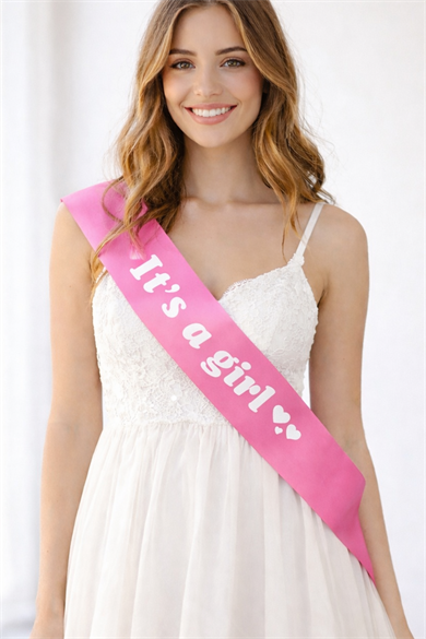 Pembe Renk Its A Girl Yazılı Kuşak Kurdelesi 