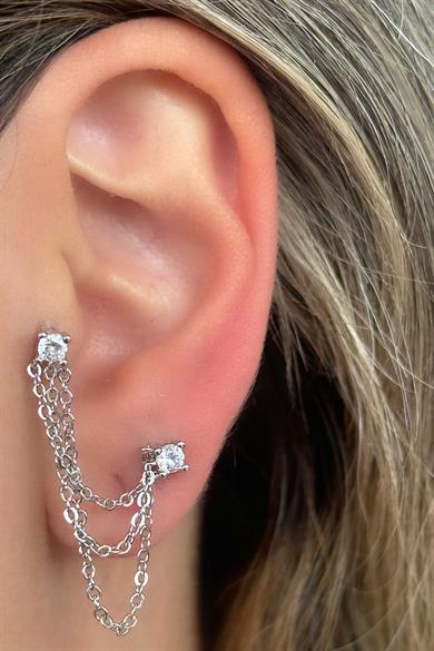 Gümüş Renk Taş Detaylı İkili Cerrahi Çelik Piercing
