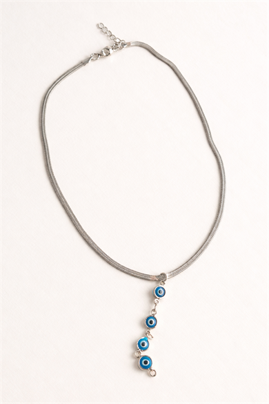 Gümüş Renk Göz Figürlü İtalyan Zincir Detaylı Çelik Kolye