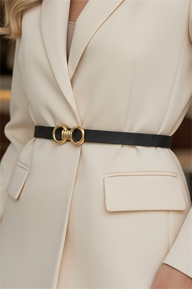 Altın Renk Deri Detaylı Kadın Kemer