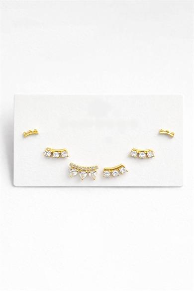 Altın Renk 6lı Taş Detaylı Set Küpe