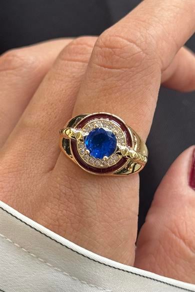 Altın Renk Taş Detaylı Ayarlanabilir Yüzük