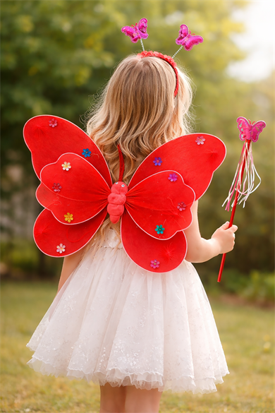 Kırmızı Renk Kanat /Asa /Taç Set