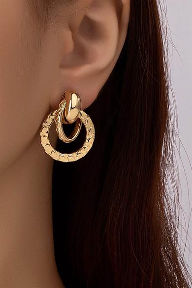 Altın Renk Halka Detaylı Küpe (Çift)