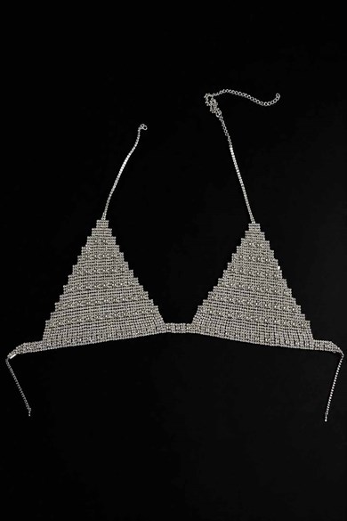 Gümüş Renk Taş Detaylı Bikini Üstü /Bralet /Vücut Aksesuarı