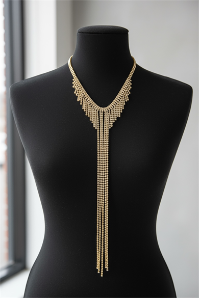 Altın Renk Taş Detaylı Tasarım Abiye Kolye