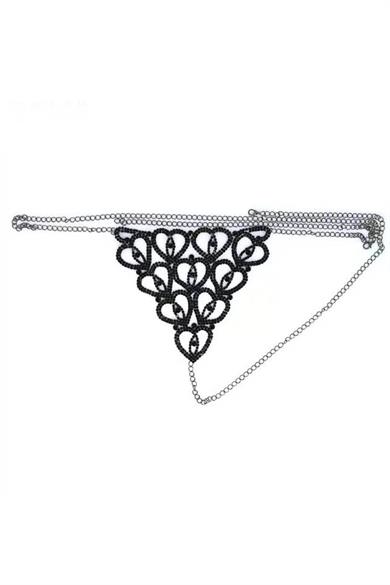 Gümüş Renk Siyah Taş Detaylı Tanga