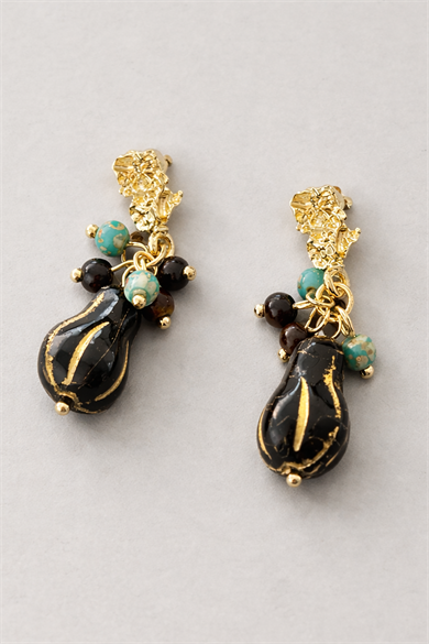 Altın Renk Boncuk Detaylı Küpe (Çift)