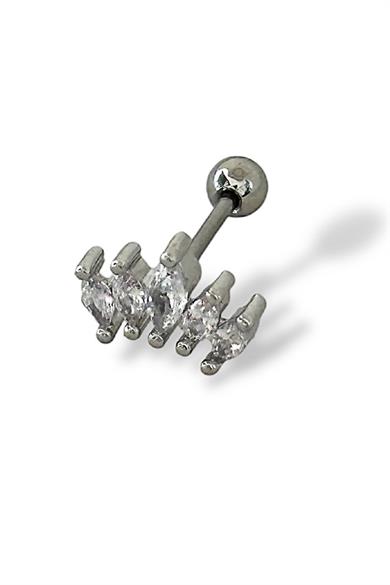 Gümüş Renk Taş Detaylı Çelik Tragus/Kıkırdak Küpe/Piercing (Tek)