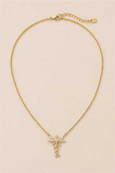 Altın Renk Kanat Figürlü 14K Altın Kaplama Vip Taşlı Kolye