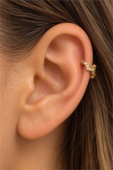 Altın Renk Taşlı Cerrahi Çelik Halka Tragus/Kıkırdak Küpe/Piercing (Tek)