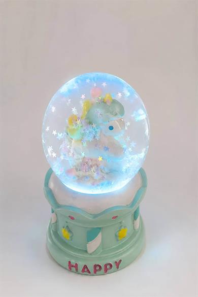 Yeşil Renk Unicorn Işıklı Küçük  Kar Küresi