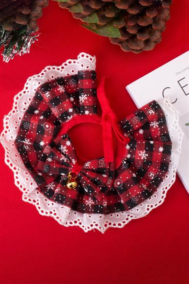 Kırmızı Renk Potikare Ayarlanabilir Desenli Zilli Kedi/ Köpek Tasması