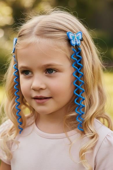 2li Mavi Renk Kelebek Figürlü Çocuk Yan Toka