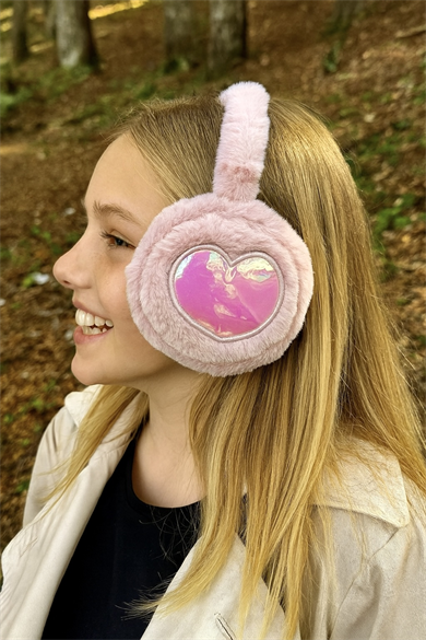 Koyu Pembe Renk Kalp Figürlü Peluş Kulaklık