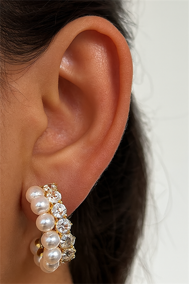 Altın Renk İnci Detaylı Küpe (Çift)