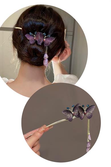 Altın Renk Kelebek Figürlü Topuz Toka