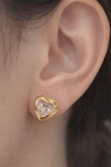 Altın Renk Kalp Figürlü 14K Altın Kaplama TX Küpe (Çift)