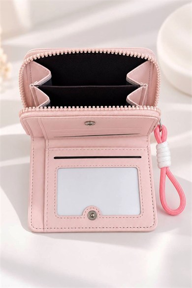 Pembe Renk Kedi Detaylı Deri Kadın Cüzdan