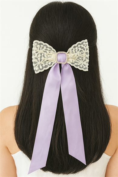 Mor Renk Kurdele Figürlü Taş Detaylı Otomat Toka