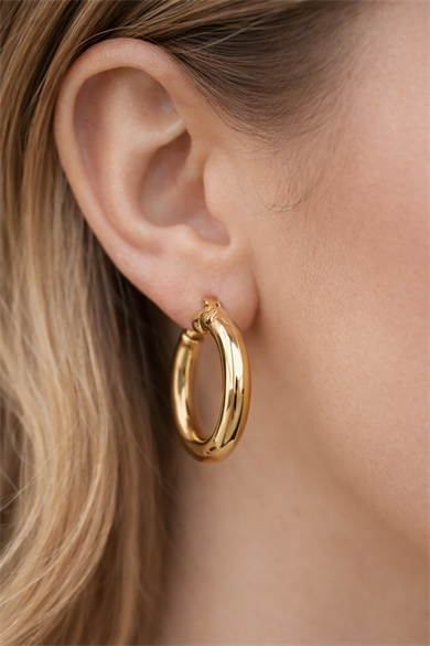 Altın Renk Halka Küpe 30Mm (Çift)