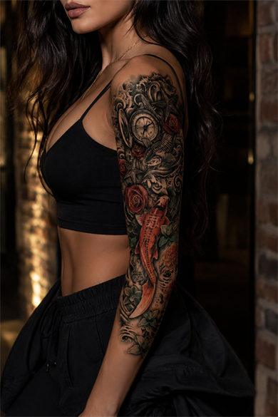 Balık Ve Saat Kol Dövme Geçici Tattoo