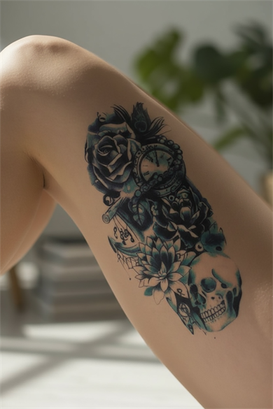 Geçici Kurukafa ve Gül Dövme Tattoo