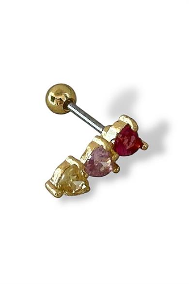 Altın Renk Taş Detaylı Çelik Tragus/Kıkırdak Küpe/Piercing (Tek)