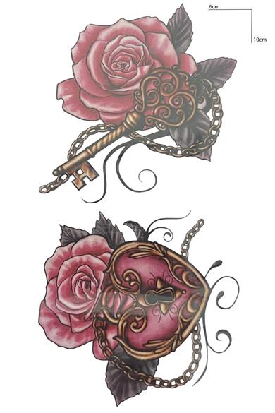 Geçici Çiçek Ve Kilit Figürlü Mini Dövme Tattoo