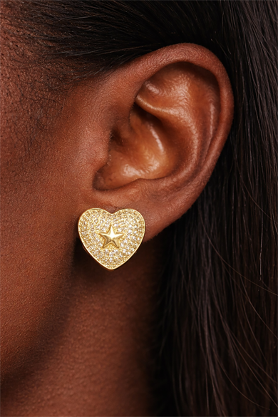 Altın Renk 14K Altın Kaplama Kalp Figürlü Küpe (Çift)