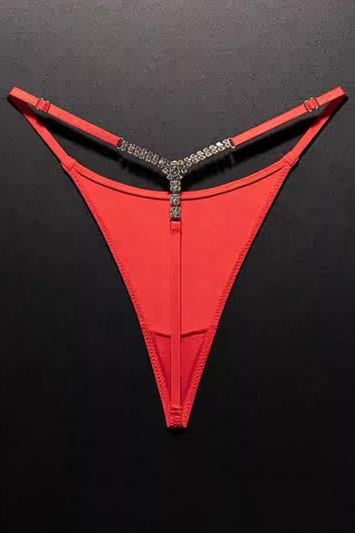 Kırmızı Renk Taş Detaylı Tanga