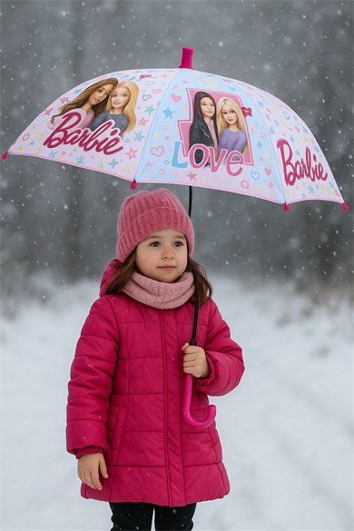 Pembe Renk Karışık Figürlü Kılıflı Çocuk Şemsiye